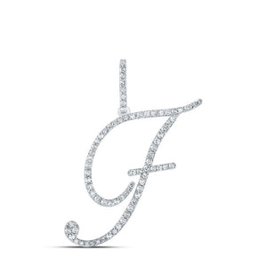 10kt White Gold Womens Round Diamond F Initial Letter Pendant 1/2 Cttw