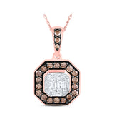 14kt Rose Gold Womens Round Brown Diamond Octagon Pendant 3/8 Cttw