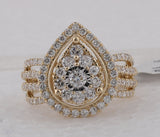 14kt Yellow Gold Womens Round Diamond Teardrop Pear Cluster Ring 1-1/2 Cttw