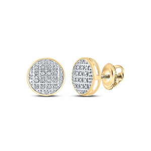 10kt Yellow Gold Round Diamond Circle Cluster Stud Earrings 1/12 Cttw