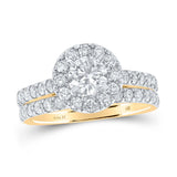 14kt Yellow Gold Round Diamond Halo Bridal Wedding Ring Band Set 1-7/8 Cttw