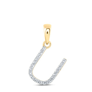 10kt Yellow Gold Womens Round Diamond U Initial Letter Pendant 1/12 Cttw