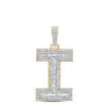 10kt Yellow Gold Mens Baguette Diamond I Initial Letter Charm Pendant 2-7/8 Cttw