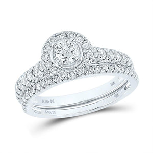 14kt White Gold Round Diamond Bridal Wedding Ring Band Set 1 Cttw