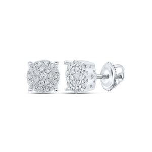 10kt White Gold Womens Round Diamond Cluster Earrings 1/4 Cttw