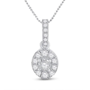 10kt White Gold Womens Round Diamond Oval Pendant 1/5 Cttw