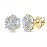 Yellow-tone Sterling Silver Womens Round Diamond Hexagon Earrings 1/10 Cttw