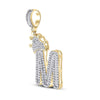 10kt Yellow Gold Mens Baguette Diamond Crown M Letter Charm Pendant 7/8 Cttw