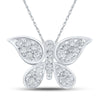 10kt White Gold Womens Round Diamond Butterfly Pendant 1/6 Cttw