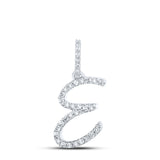 10kt White Gold Womens Round Diamond E Initial Letter Pendant 1/8 Cttw