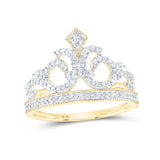 10kt Yellow Gold Womens Round Diamond Fleur Crown Tiara Fashion Ring 1/5 Cttw