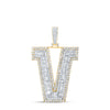 10kt Yellow Gold Mens Baguette Diamond V Initial Letter Charm Pendant 5-5/8 Cttw