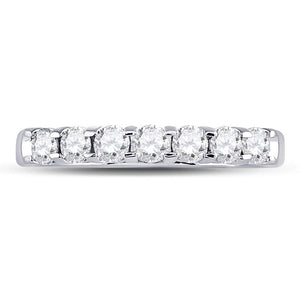 14kt White Gold Womens Round Diamond Single Row Machine-set Wedding Band 1/2 Cttw