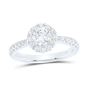 14kt White Gold Round Diamond Halo Bridal Wedding Engagement Ring 1-1/5 Cttw