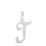 10kt White Gold Womens Round Diamond T Initial Letter Pendant 1/10 Cttw