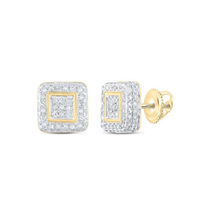 10kt Yellow Gold Womens Round Diamond Square Earrings 1/2 Cttw