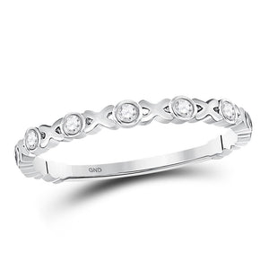 10kt White Gold Womens Round Diamond XOXO Love Stackable Band Ring 1/12 Cttw