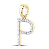 14kt Yellow Gold Womens Round Diamond P Initial Letter Pendant 1/6 Cttw