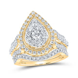 10kt Yellow Gold Round Diamond Teardrop Bridal Wedding Ring Band Set 1-1/2 Cttw