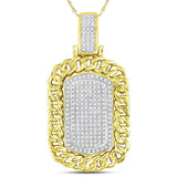 10kt Yellow Gold Mens Round Diamond Curb Link Dog Tag Charm Pendant 5/8 Cttw