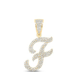 10kt Yellow Gold Mens Round Diamond F Initial Letter Pendant 7/8 Cttw