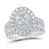 10kt White Gold Round Diamond Oval Cluster Bridal Wedding Ring Band Set 2 Cttw