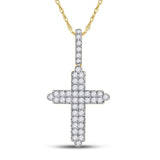 14kt Yellow Gold Mens Round Diamond Cross Charm Pendant 3/4 Cttw