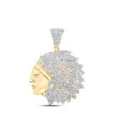 10kt Yellow Gold Mens Round Diamond Native American Headdress Charm Pendant 1 Cttw