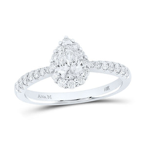 14kt White Gold Pear Diamond Halo Bridal Wedding Engagement Ring 7/8 Cttw