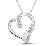 Sterling Silver Womens Round Diamond Heart Pendant 1/10 Cttw