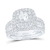 14kt White Gold Princess Diamond Halo Bridal Wedding Ring Band Set 2 Cttw