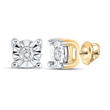 14kt Yellow Gold Womens Round Diamond Miracle Solitaire Earrings 1/20 Cttw
