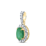14kt Yellow Gold Womens Oval Emerald Diamond Fashion Pendant 1 Cttw