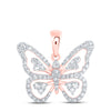 10kt Rose Gold Womens Round Diamond Butterfly Pendant 3/8 Cttw