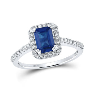10kt White Gold Womens Emerald Synthetic Blue Sapphire Solitaire Ring 1-3/4 Cttw