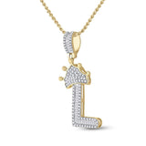 10kt Yellow Gold Mens Baguette Diamond Crown L Letter Charm Pendant 1/2 Cttw