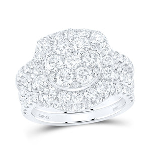 14kt White Gold Round Diamond Cluster Bridal Wedding Ring Band Set 3 Cttw