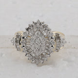 10kt Yellow Gold Womens Round Baguette Diamond Concentric Oval Cluster Ring 1 Cttw