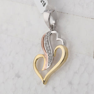 Tri-Tone Sterling Silver Womens Round Diamond Heart Pendant 1/20 Cttw