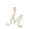 10kt Yellow Gold Mens Round Diamond M Initial Letter Charm Pendant 1-1/5 Cttw