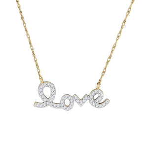 10kt Yellow Gold Womens Round Diamond Love Pendant Necklace 1/6 Cttw