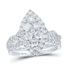 10kt White Gold Round Diamond Marquise-shape Bridal Wedding Ring Band Set 1-1/2 Cttw