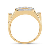 10kt Yellow Gold Mens Round Diamond Rectangle Cluster Ring 1/4 Cttw