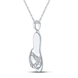 Sterling Silver Womens Round Diamond Sandal Flip-flop Nautical Pendant .03 Cttw