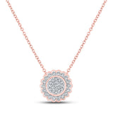 10kt Rose Gold Womens Round Diamond 18-inch Cluster Pendant 1/5 Cttw