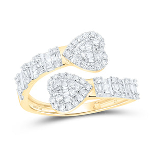 10kt Yellow Gold Womens Baguette Diamond Cuff Bypass Heart Ring 5/8 Cttw