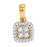 10kt Yellow Gold Womens Round Diamond Square Cluster Pendant 1/10 Cttw