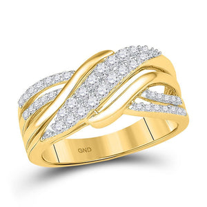 10kt Yellow Gold Womens Round Diamond Crossover Band Ring 1/2 Cttw