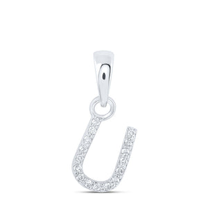 10kt White Gold Womens Round Diamond U Initial Letter Pendant .03 Cttw