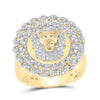 10kt Yellow Gold Mens Round Diamond Lion Cuban Link Circle Ring 7/8 Cttw